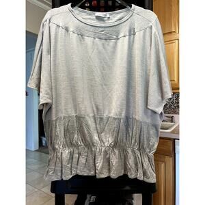 Gray/Khaki with white stripe peplum top, elastized waist, NWOT, L, $15
